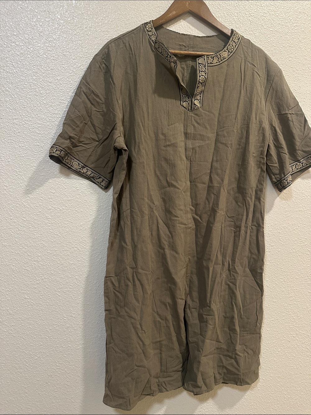 Embroidered Trim Olive Tunic Dress